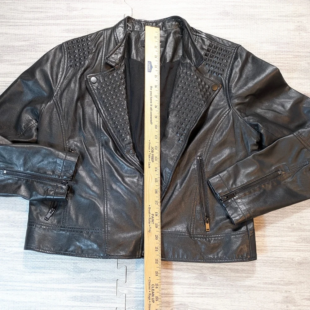 Slate and‎ Willow Women's Black Leather Jacket Textured Moto Chic Sz L